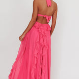 Santiago Cut-Out Ruffle Maxi Dress Fuchsia