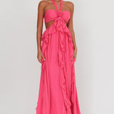 Santiago Cut-Out Ruffle Maxi Dress Fuchsia