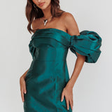 Lovers Rock Puff Sleeve Strapless Mini Dress Hunter Green
