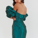 Lovers Rock Puff Sleeve Strapless Mini Dress Hunter Green