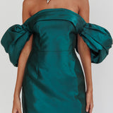 Lovers Rock Puff Sleeve Strapless Mini Dress Hunter Green