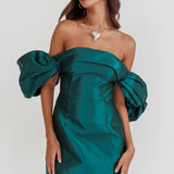 Lovers Rock Puff Sleeve Strapless Mini Dress Hunter Green
