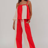 Dream Girl Contrast Wide Leg Pant Tomato Red