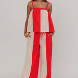 Dream Girl Contrast Wide Leg Pant Tomato Red