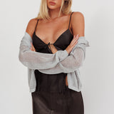 Kali Metallic Knit Cardigan Silver