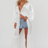 Good Advice Drawstring Waist Satin Robe Pearl