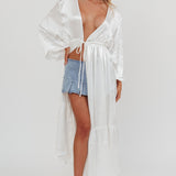 Good Advice Drawstring Waist Satin Robe Pearl