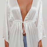 Good Advice Drawstring Waist Satin Robe Pearl