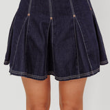 Zana Pleat Mini Skirt Dark Denim