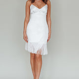 Ayanthi Fringe Hem Mini Dress Pearl