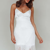 Ayanthi Fringe Hem Mini Dress Pearl