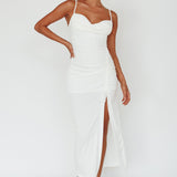Samba Night Drawstring Ruched Midi Dress White