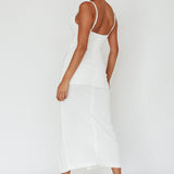 Samba Night Drawstring Ruched Midi Dress White