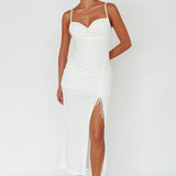Samba Night Drawstring Ruched Midi Dress White