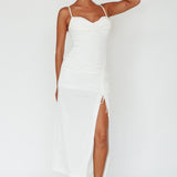 Samba Night Drawstring Ruched Midi Dress White