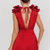 Superstar Draped Cowl Neck Rosettes Romper Wine