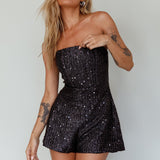 Vivid Dreams Strapless Sequin Romper Black