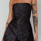 Vivid Dreams Strapless Sequin Romper Black