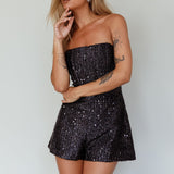 Vivid Dreams Strapless Sequin Romper Black