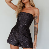 Vivid Dreams Strapless Sequin Romper Black