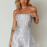 Vivid Dreams Strapless Sequin Romper Silver