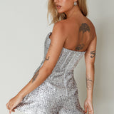 Vivid Dreams Strapless Sequin Romper Silver