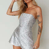 Vivid Dreams Strapless Sequin Romper Silver