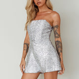 Vivid Dreams Strapless Sequin Romper Silver