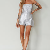 Vivid Dreams Strapless Sequin Romper Silver