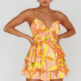 Happy Thoughts Tied Shoulder Romper Yellow Multi