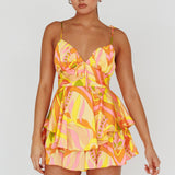 Happy Thoughts Tied Shoulder Romper Yellow Multi