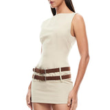 LIONESS Ethereal Buckle Mini Dress Beige
