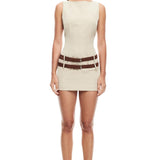 LIONESS Ethereal Buckle Mini Dress Beige