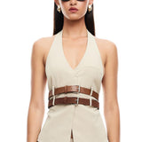 LIONESS Ethereal Buckle Top Beige