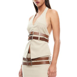 LIONESS Ethereal Buckle Skirt Beige
