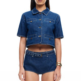 LIONESS Halston Denim Top Blue Denim