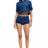 LIONESS Halston Denim Top Blue Denim