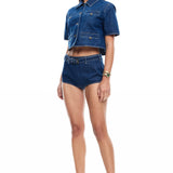 LIONESS Halston Denim Top Blue Denim