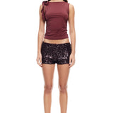 LIONESS Night Rider Mini Shorts Burgundy