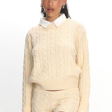 LIONESS Costal Cable Knit Sweater Cream