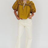 Remarkable Puff Sleeve Tied Neck Top Olive