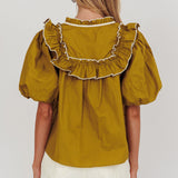 Remarkable Puff Sleeve Tied Neck Top Olive
