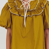 Remarkable Puff Sleeve Tied Neck Top Olive