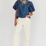 Remarkable Puff Sleeve Tied Neck Top Teal