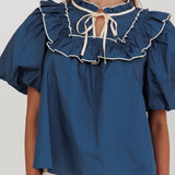 Remarkable Puff Sleeve Tied Neck Top Teal