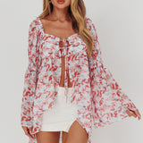 Ganyah Tie Front Blouse Print Brick