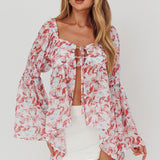 Ganyah Tie Front Blouse Print Brick