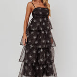 Morina Tiered Maxi Dress Glitter Black