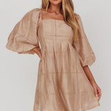 Summerlin Puff Sleeve Eyelet Mini Dress Beige