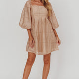 Summerlin Puff Sleeve Eyelet Mini Dress Beige